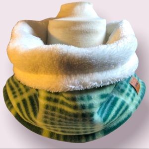 Fleece & Sherpa Green Plaid Cowl Scarf